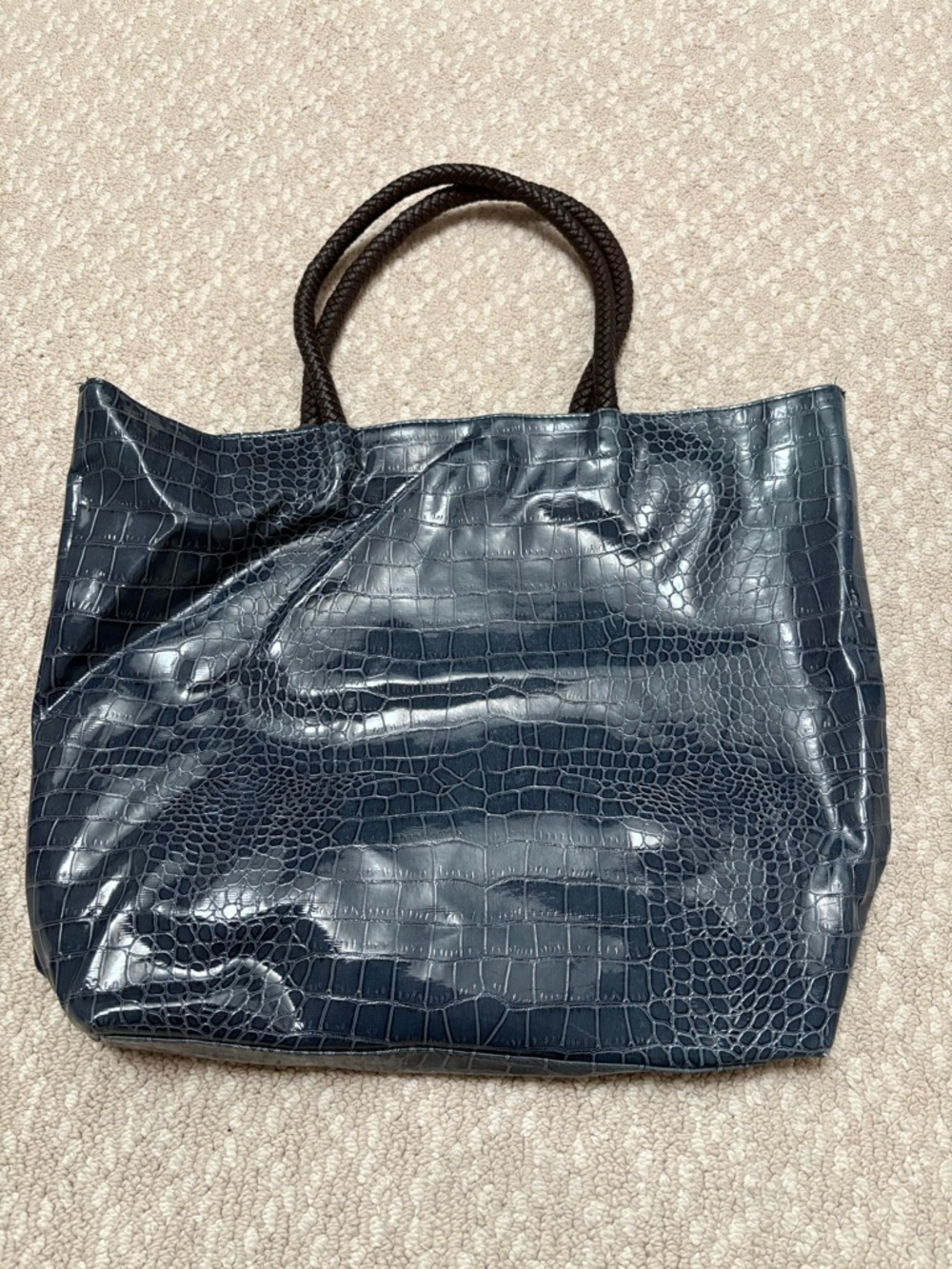 Navy Croc-Embossed Tote Bag